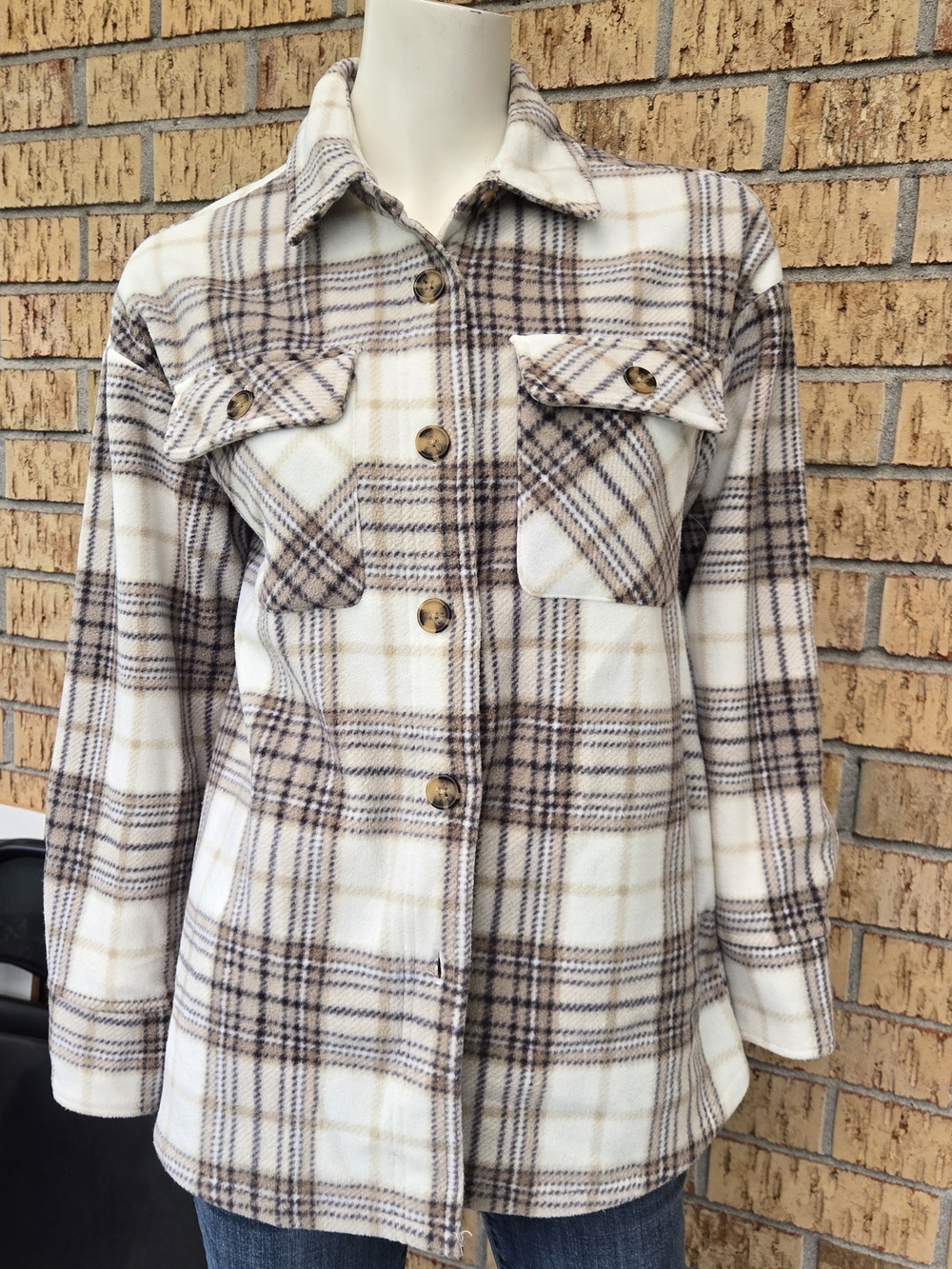 Cream & Brown Plaid Button-Up Shacket